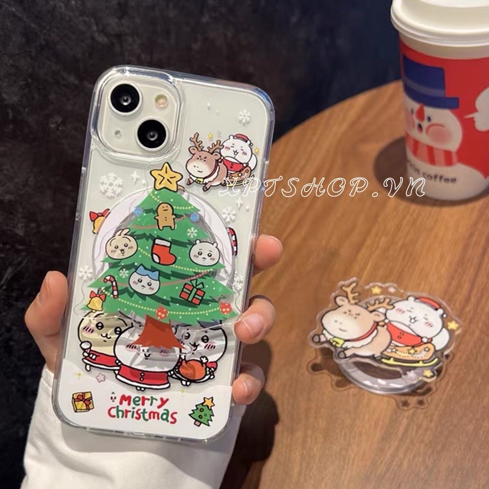 Magnetic Chikawa Christmas Bracketเคสโทรศัพท์สําหรับiPhone 16 Pro Max 16 Pro 16 Plus 15 Pro Max 14 13 12 11 Pro Maxกันกระแทกป้องกันปลอก