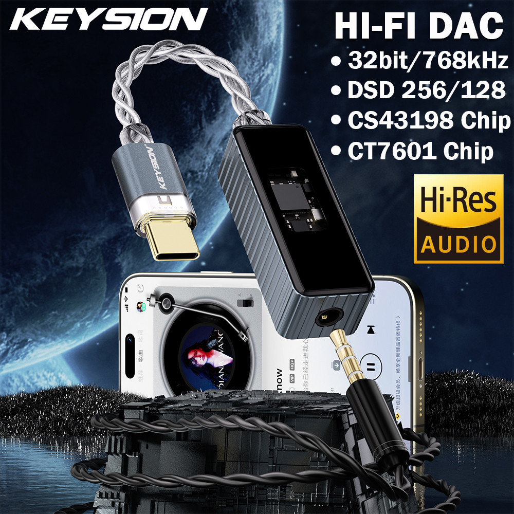 Keysion ชิปคู่ CS43198 + CT7601 แบบพกพา USB HFI DAC และ Mini หูฟังเครื่องขยายเสียง Lossless แบบพกพา 