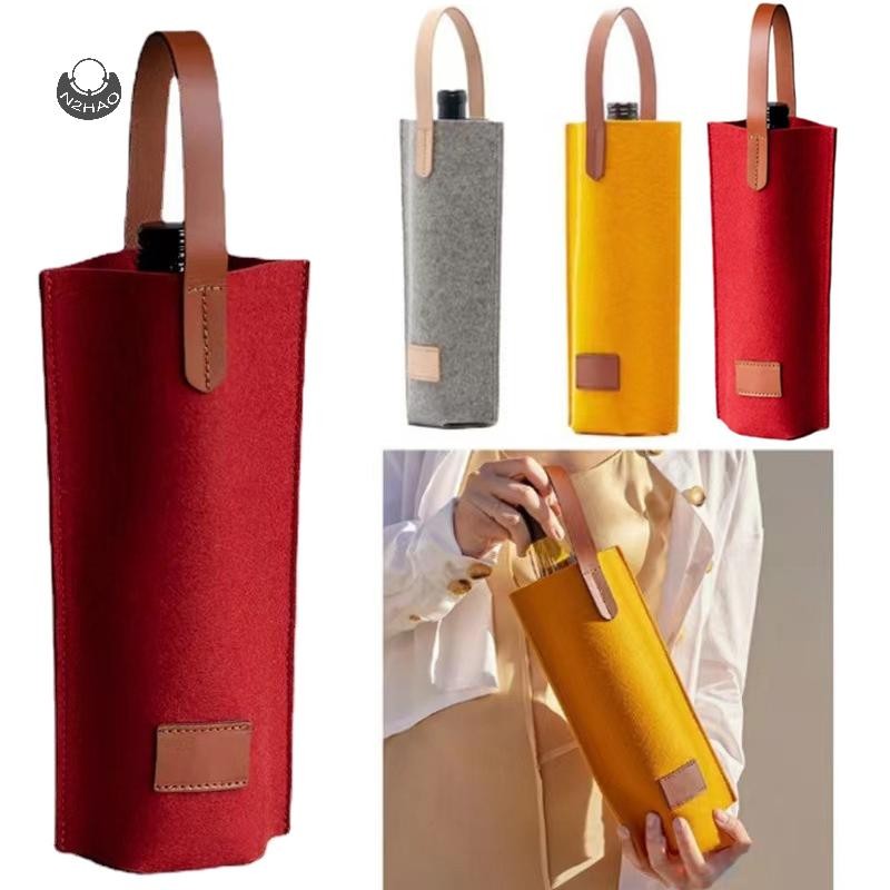 N2hao Wine Bag Felt Single Bottle Insulated Tote Bottle Wine Carrier Bag เบาะ Wine Cooler ของขวัญสําหรับคนรักไวน์หรืองานแต่งงาน A