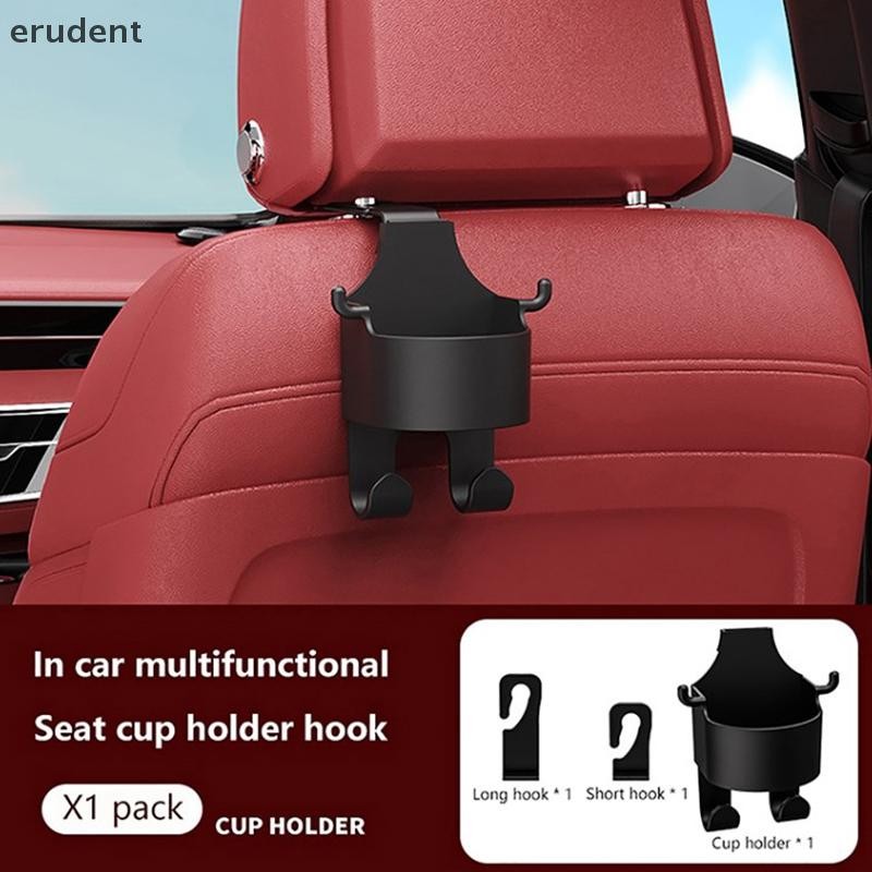Erudent Car Seat Headrest Hook Hanger Storage Organizer Universal พร้อมที่วางแก้วสําหรับกระเป๋าถือ Fit Universal รถรถอุปกรณ์เสริมใหม่
