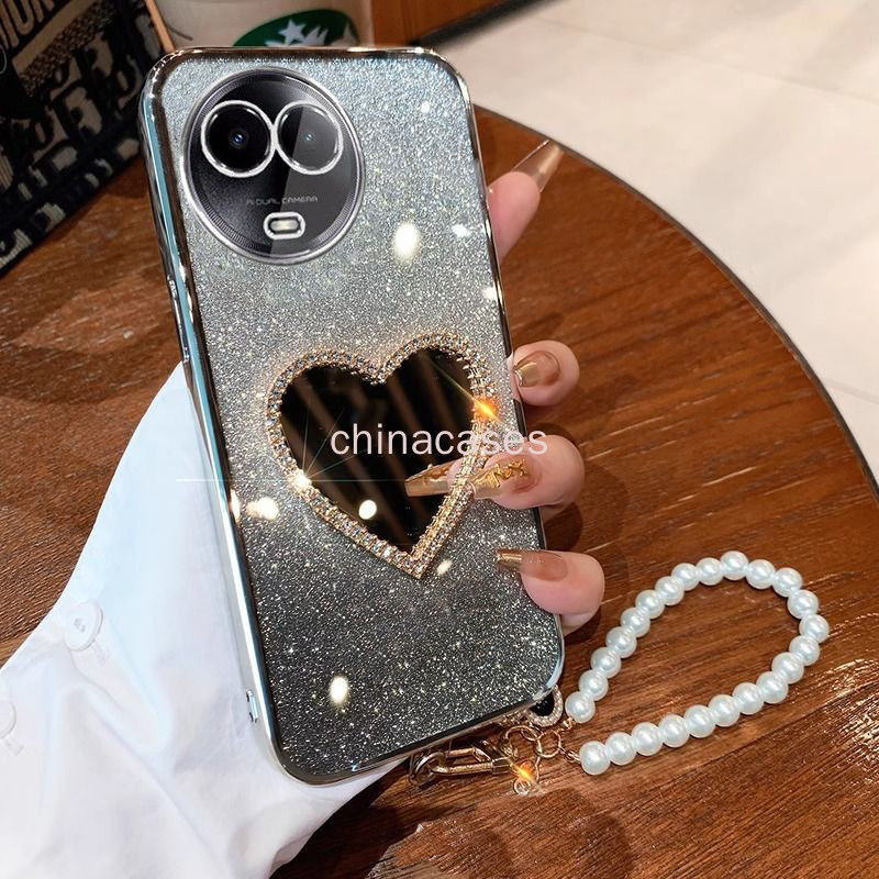 Realme 11 4G 5G 11X 5G 11 Pro 10 12X Plus C65 C67 เคสโทรศัพท์โปร่งใส Love กระจกสร้อยข้อมือซิลิโคนอ่อนนุ่มกันกระแทก Glitter ฝาครอบ RFVTGBT ราคา ถูกที่สุด ดีลบีเคเค แกลเลอรีภาพที่ 4
