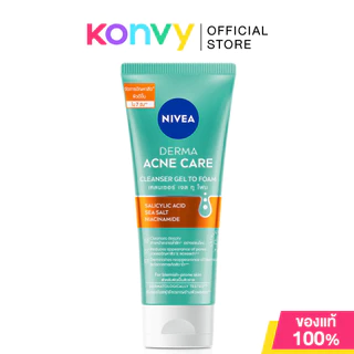 NIVEA Derma Acne Care Cleanser Gel To Foam 90ml ผลิตภัณฑ์ทำความสะอาดผิวหน้า สูตรอ่อนโยนสำหรับคน ผิวเป็นสิวง่าย.