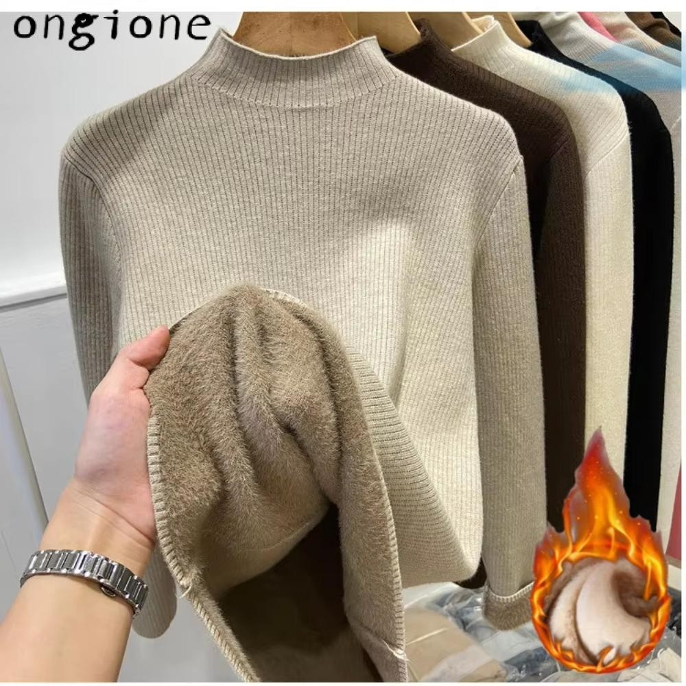 Ongione ถักเสื้อกันหนาว,ผู้หญิง Thicken เสื้อคอเต่า,Warm Sueter Elegant Velvetเรียงรายเสื้อถักจัมเปอร์