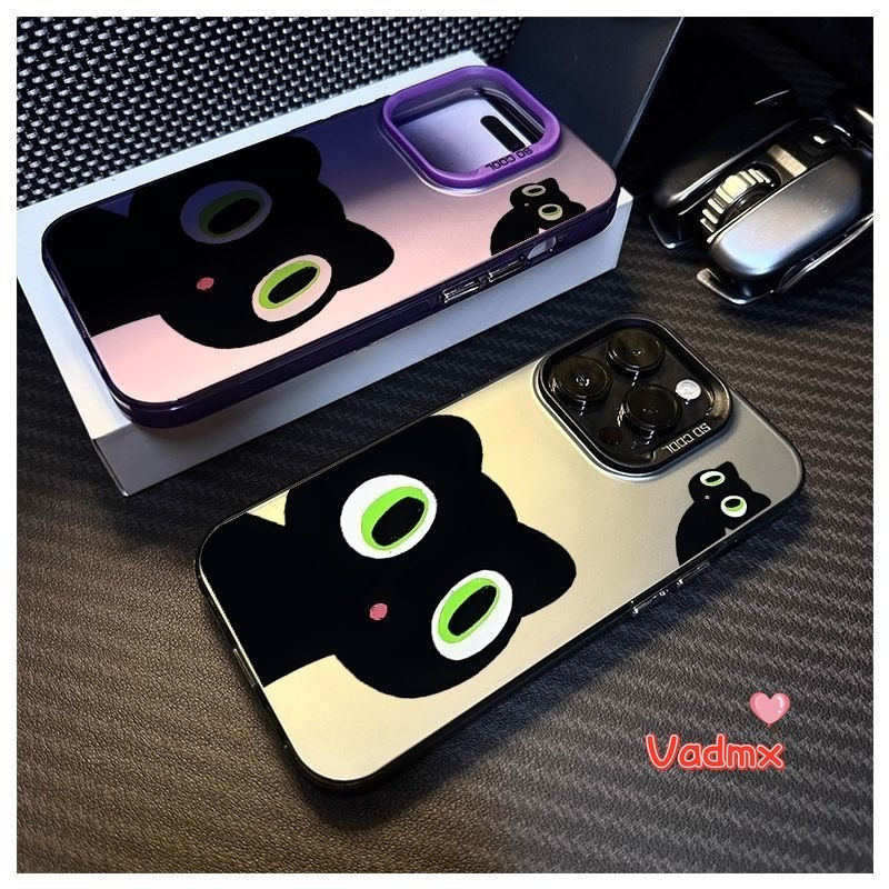สีดําแมวเคสโทรศัพท์สําหรับxiaomi 14T Pro Civi 4 Pro 14 Ultra Redmi 14C 13 A3 A3Xหมายเหตุ 14 Pro Plus Poco F6 Pro C61 M6 5Gปลอกการ์ตูนLuna Cat Matteสีเขียวตาแมวปกหลัง