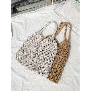 พร้อมส่ง 7 สี กระเป๋าเชือกถัก ตาข่าย ไปทะเล P002