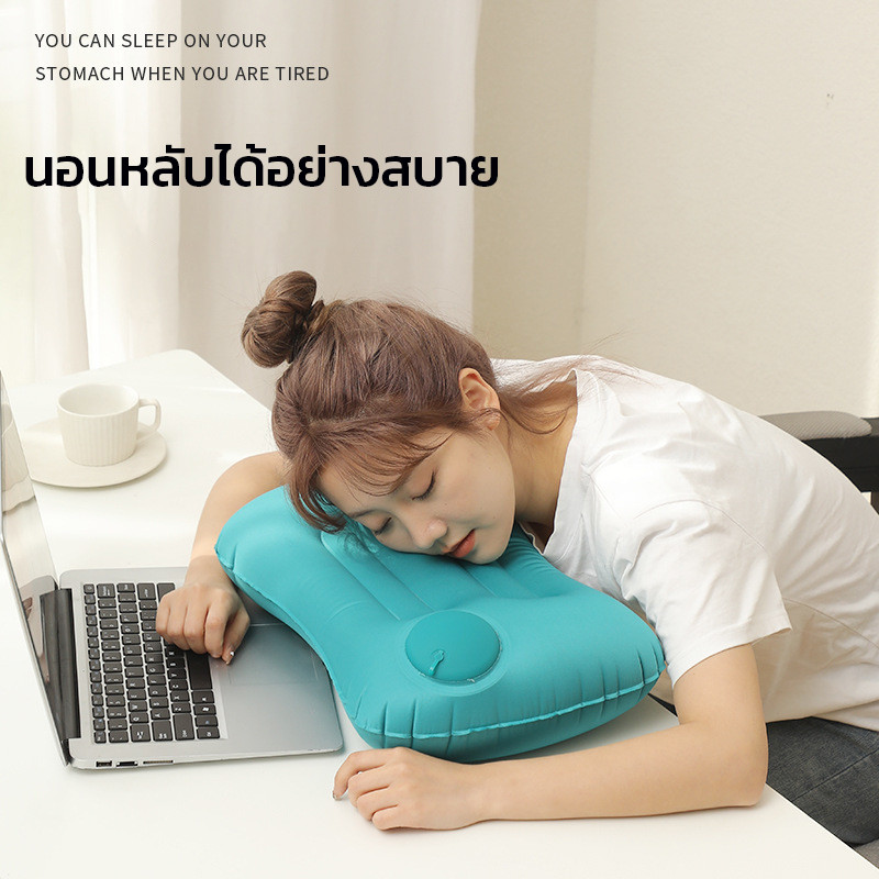 EOSM หมอนหนุนแบบเป่าลม หมอนลมพกพา หมอนเดินทาง PVC flocked น้ำหนักเบา รองพกพาสะดวก หมอนนอน - รูปที่ 2