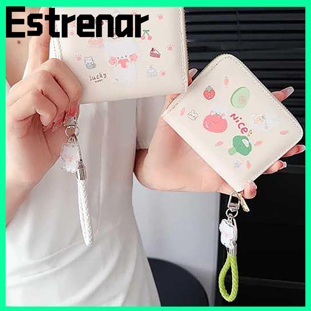 Estrenar บัตรเครดิต Holoder, สไตล์ INS พร้อมจี้เชือกกระเป๋าใส่เหรียญเงิน, เรียบง่ายกระต่ายน่ารัก PU หนังกระเป๋าสตางค์นักเรียน