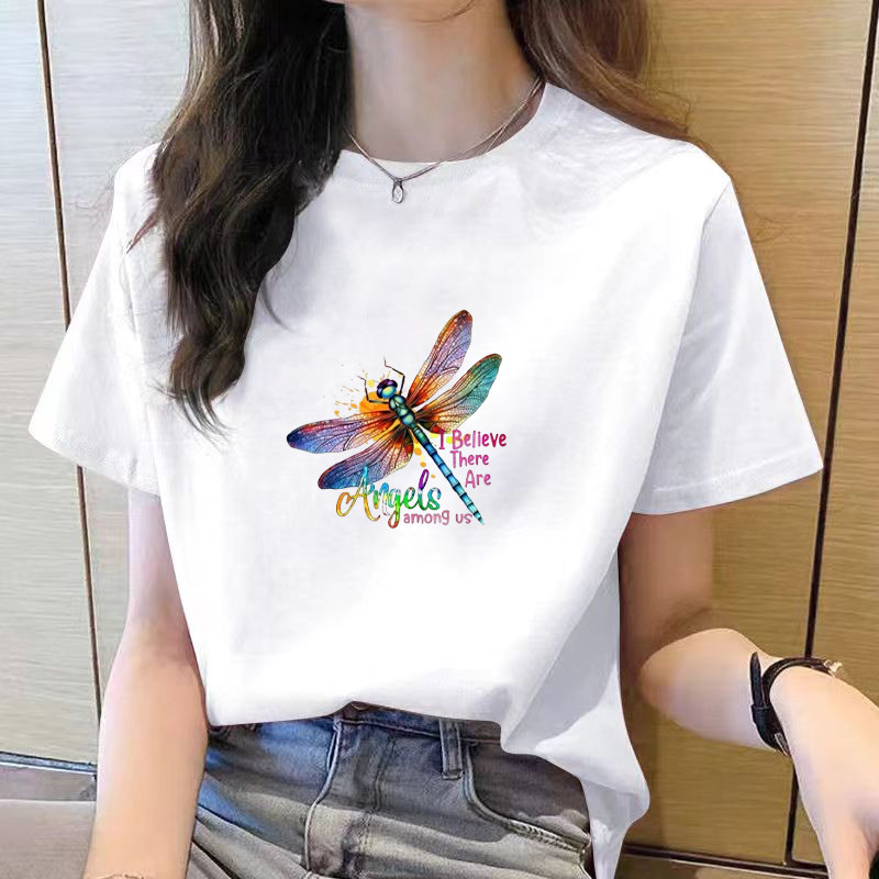 女装 เสื้อยืดแขนสั้นผู้หญิง ฤดูร้อนรอบคอผู้หญิงเสื้อผ้าเสื้อยืดแขนสั้นผู้หญิงด้านบนเสื้อยืดผู้หญิง