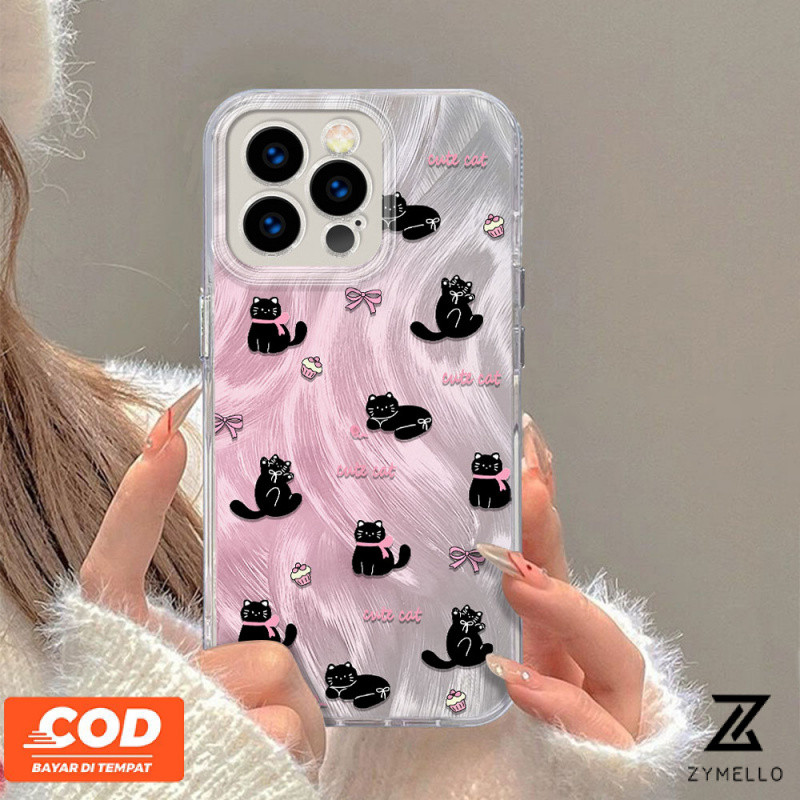 Case for OPPO A3X A60 A79 5G A3 Pro A57 A58 A98 A78 A17K A54 A16 A15 A77 A74 A93 A92 A12 A3S A5 A7 A5S A31 A53 A76 A15S A53 A76 A15S A53 เคสโทรศัพท์ TPU กันกระแทกลายแมวสีดำโบว์