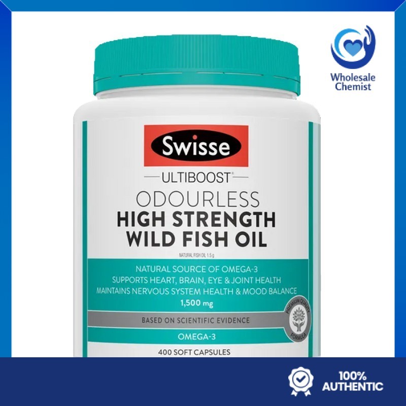 Swisse Odorless High Strength Wild Fish Oil 1500mg (400 Caps)/Ultiboost 4x Strength Wild Fish Oil Concentrate (60 หมวก)