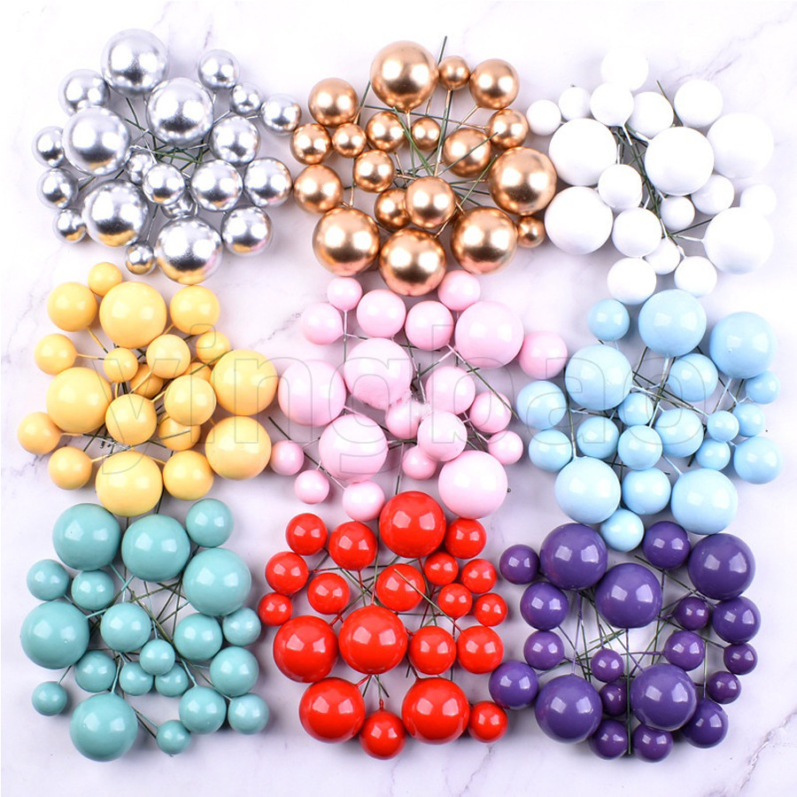 20 ชิ้นลูกเค้ก Toppers โลหะเงินทอง 2 + 2.5 + 3 + 4 ซม.ลูกบอลที่มีสีสันเค้ก Toppers DIY Cupcake ธงสําหรับ Brithday งานแต่งงานคริสต์มาส Ball Decor