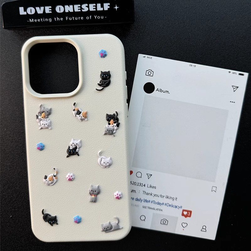 เกาหลีน่ารักdiy 3Dแมวสติกเกอร์MatteซิลิโคนสําหรับiPhone 16 15 13 14 12 Pro Maxลูกแมวน่ารักFrostedซิลิโคนอ่อนนุ่ม