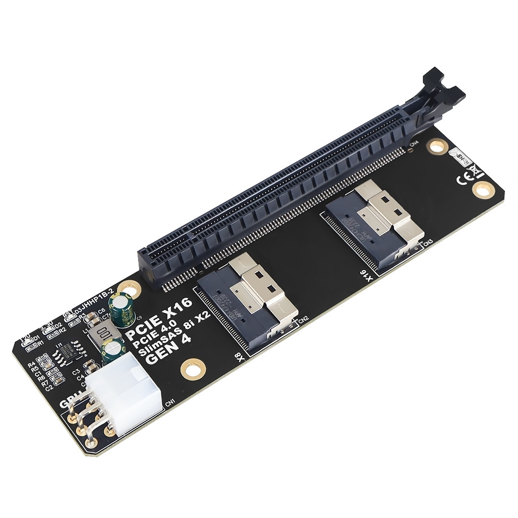Jmt 2-Port SlimSAS 8i x2 ถึง PCI-E 4.0 x16 สล็อตอะแดปเตอร์ขยายสําหรับกราฟิกการ์ด PCIE 6Pin Power