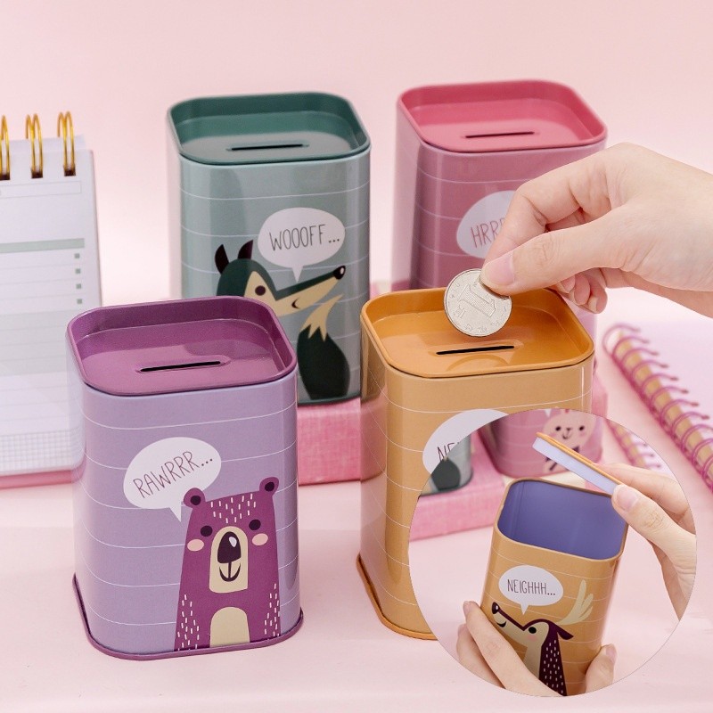 การ์ตูนสัตว์ Piggy Bank Tinplate Piggy Bank Storage Bank ของขวัญเด็ก SH108