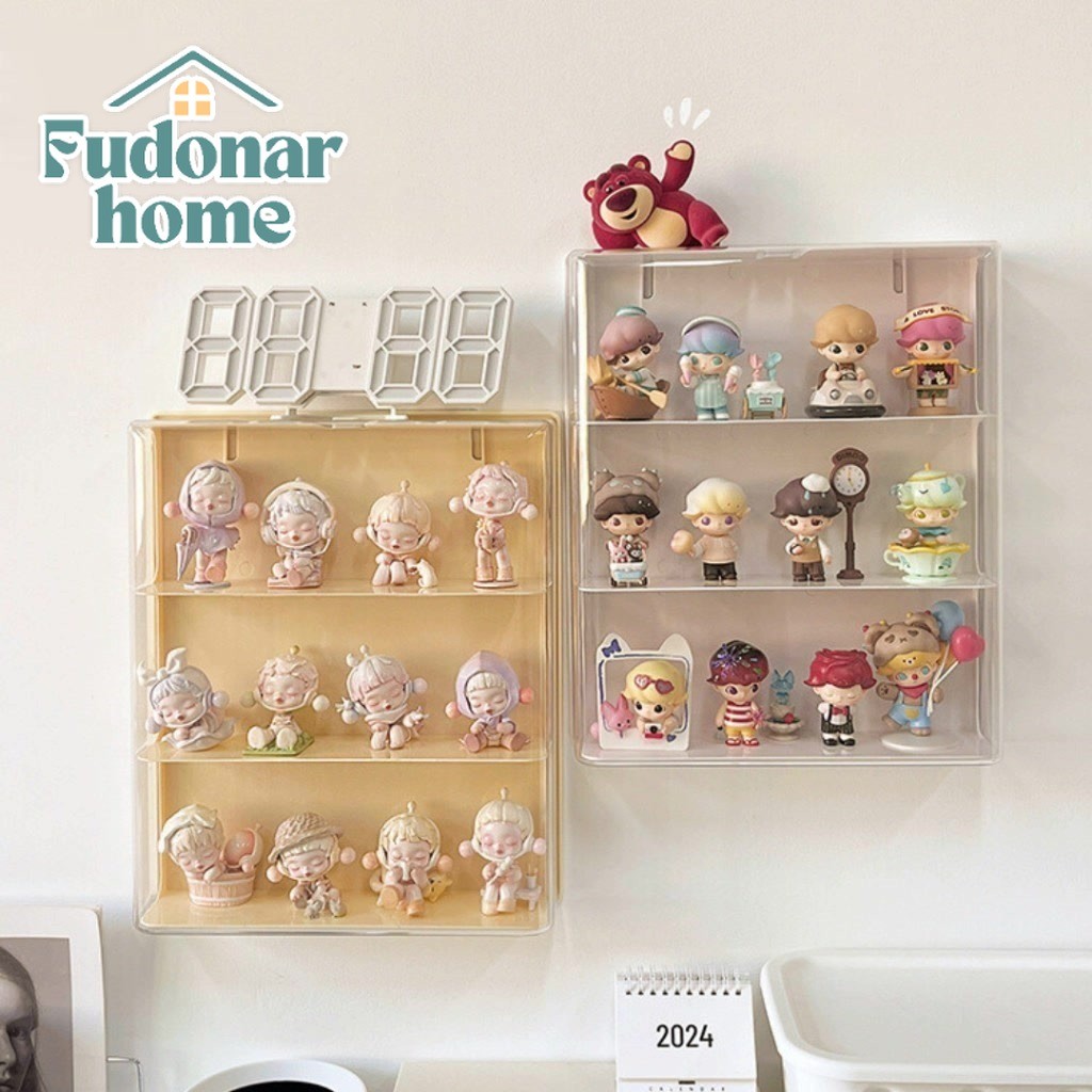 Fudonar ชั้นวางฟิกส์เกอร์ติดผนัง ชั้นวาง 3 ชั้น กล่องชั้นวางโชว์เก็บของ กล่องอะคริลิคใส