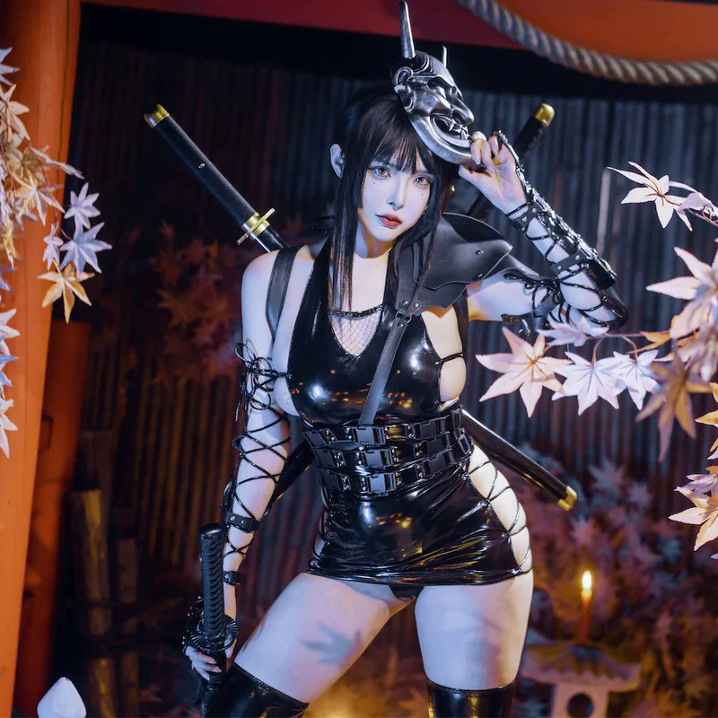 Mn  Black Dark Reign Ninja Shadow Snow Shadow Patent Leather Case Cosplay Costume Outfit Sexy Cospla