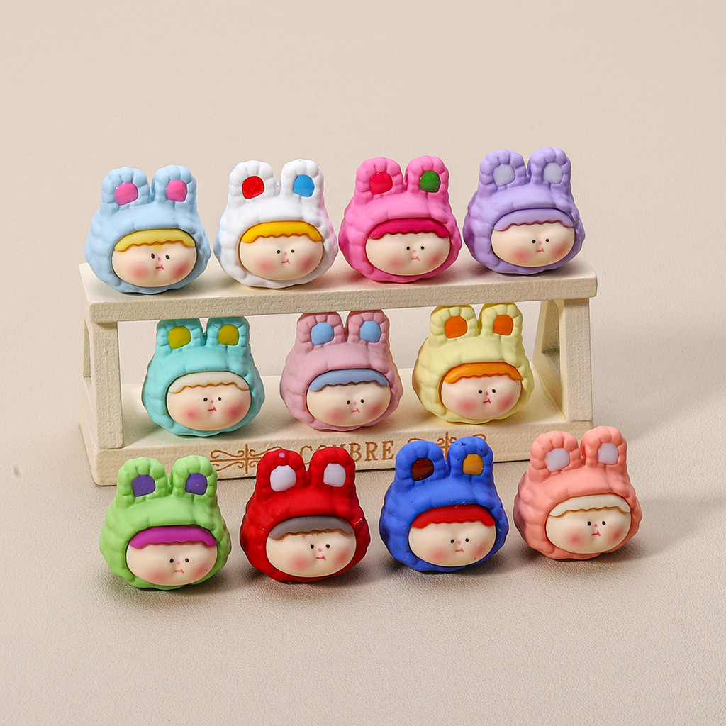11 ชิ้นสีทึบหัวกระต่าย 3D เรซิ่น Charms สําหรับ DIY (8-329)