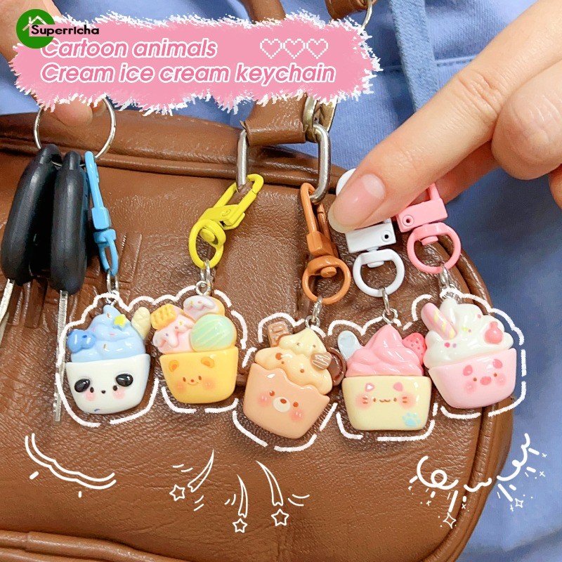 1-3 ชิ้นน่ารักครีมซันเดย์พวงกุญแจ-สาวหวานนักเรียนกระเป๋าเป้สะพายหลังเครื่องประดับเรซิน-การ์ตูนสัตว์ไอศครีมกระเป๋าถือแขวนเสน่ห์-เพื่อนคู่กุญแจแหวนตกแต่งของขวัญ
