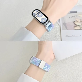 หัวเข็มขัดแม่เหล็กสายไนลอนสําหรับ For Xiaomi Mi band 10 9 8 7 สร้อยข้อมือยืดหยุ่นแบบปรับได้สําหรับ for Miband 6 5 4 3 NFC เปลี่ยน Wristban