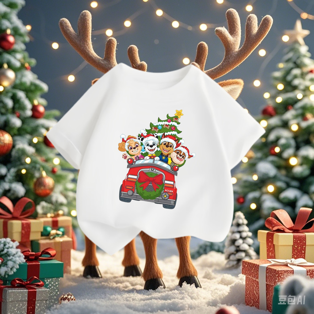 (จัดส่งตลอด 24 ชั่วโมง)KIDS PRINCESS เสื้อยืด Merry Christmas เสื้อยืดคริสต์มาสเด็กแขนสั้น สีแดงน่ารัก S615