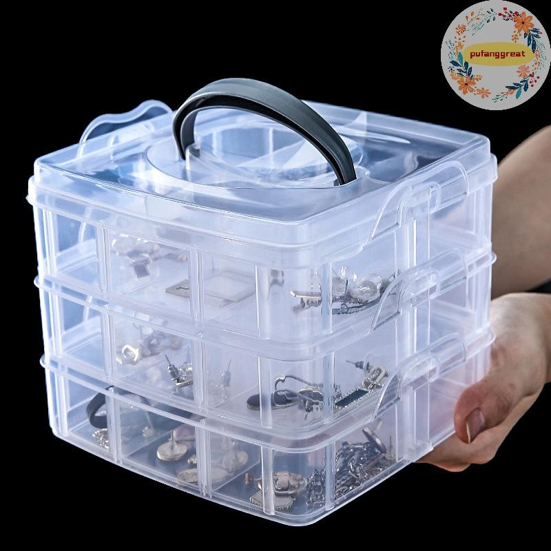 Pufanggreat กล่องเก็บเครื่องประดับโปร่งใสขนาดใหญ่-ความจุจบกล่องสร้อยคอแหวนต่างหูสตั๊ดกล่องเก็บกล่องเครื่องประดับกล่องเครื่องประดับ TH