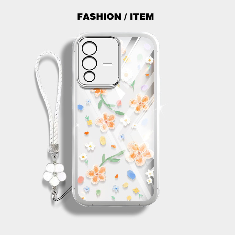 ดอกไม้สีเหลืองขนาดเล็กเคสโทรศัพท์สําหรับ Vivo S12 S15 V23 V25 Pro 5G S10E V23E ปลอกโปร่งใสป้องกันพร้อมเชือกแขวนดอกไม้