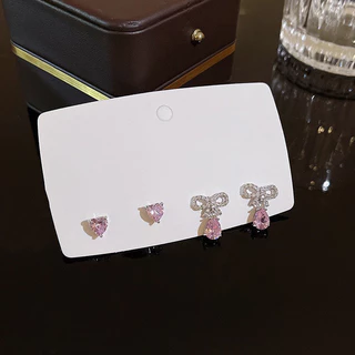 COD-ส่งเร็วจากไทย🎀ต่างหูสตั๊ด จี้Bowเพทาย สีชมพู ความรู้สึกระดับไฮเอนด์ สไตล์หรูหราแสง สำหรับผู้หญิง เครื่องประดับแฟชั่น