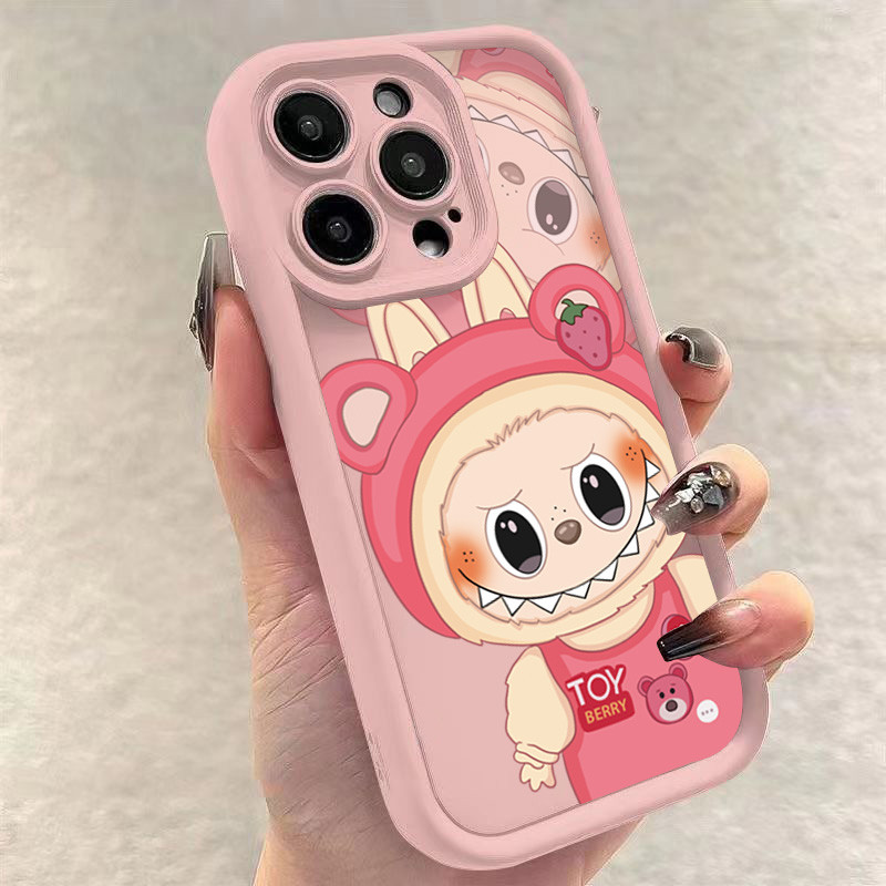 ปลอกสําหรับiphone 16 11 12 13 14 15 Pro MaxสําหรับiPhone XR X XS Max 7 8 Plus SE2020 2022 Monsterสตรอเบอร์รี่Labubuซิลิโคนอ่อนนุ่มกันกระแทก