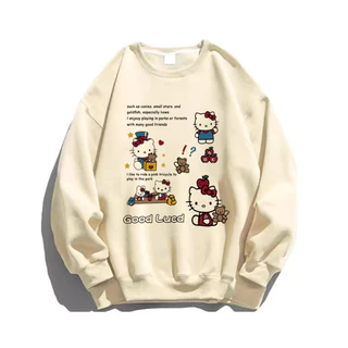 เสื้อสเวตเตอร์คอกลมพิมพ์ลายการ์ตูน Hello Kitty สไตล์อเมริกันฮาราจูกุสไตล์เรโทร