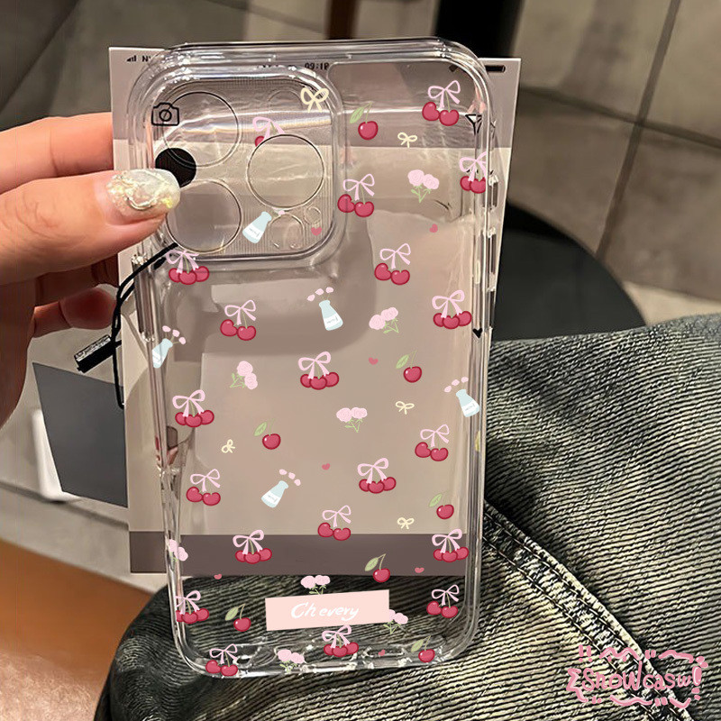 โบว์ชมพูแสนสวย เชอร์รี่แดงแสนน่ารัก เคสRedmi 9A A1 9 13C 12C 10 10C 12 9T 9C NFC Note 12 10 13 9 8 11 Pro Max Poco M3 X5