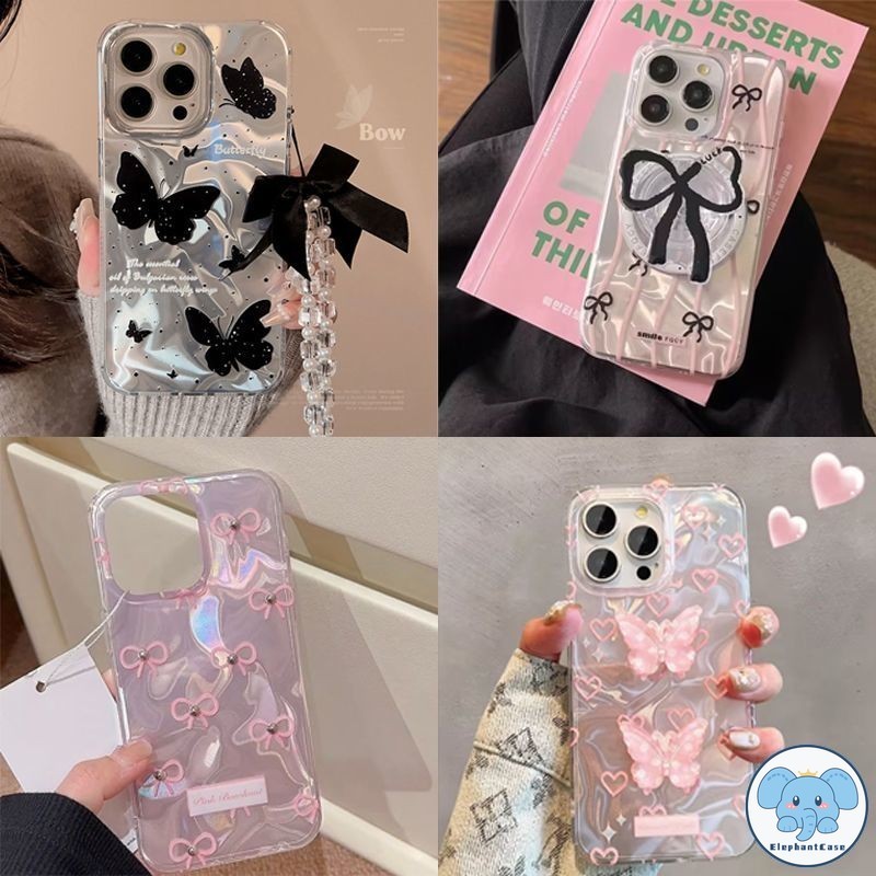 โบว์หวานเคส Realme C51 C67 C15 C55 C21 C53 C21Y C17 C7i C25 C35 C30 C31 5 C11 C33 ผีเสื้อแฟชั่นเงาลูกฟูก TPU อ่อนเคส