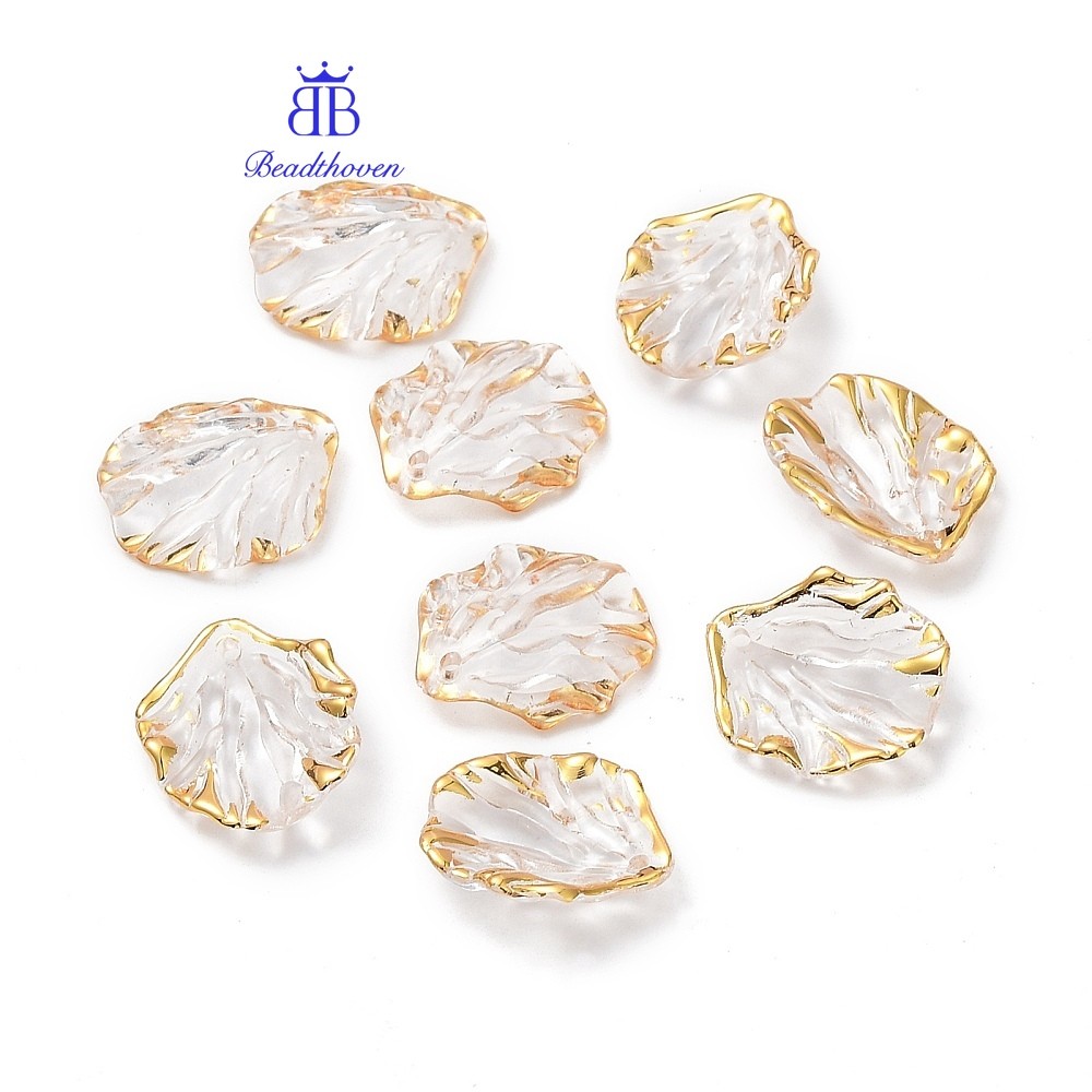 100 PC จี้อะคริลิคโปร่งใสปั๊มทอง Petaline Clear 20x17.5x5 มม.: 1.5 มม. 1086 ชิ้น/500 กรัม