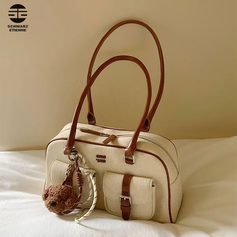 Schwarz ENTEN กระเป๋าสะพายไหล่มือถือผู้หญิง Nanfeng Chio2n Vintage New Commuter Boston Bag