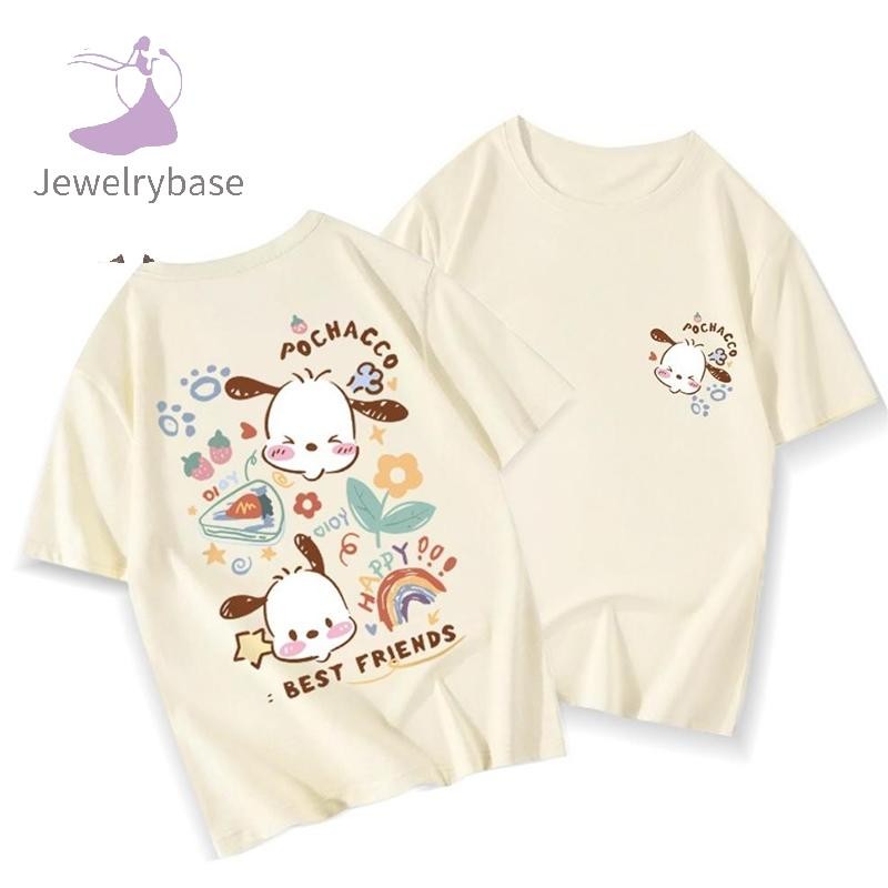 [ฐานเครื่องประดับ] ฤดูร้อนญี่ปุ่นการ์ตูนพิมพ์เสื้อยืดผู้หญิงคอกลมแขนสั้นสบายๆหลวมเสื้อยืดบูติก