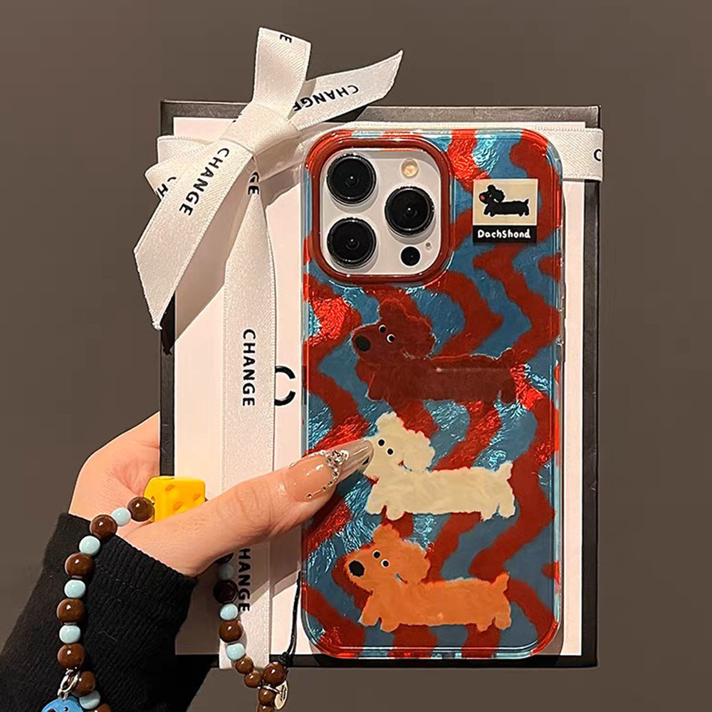 เกาหลี Teddy Puppy Lanyard ลูกปัด Charms เคสโทรศัพท์สําหรับ IPhone 11 กรณี 14 15 13 12 15 16 Pro Max 16 Plus ชุบ Hard IMD โทรศัพท์มือถือฝาครอบกันชน