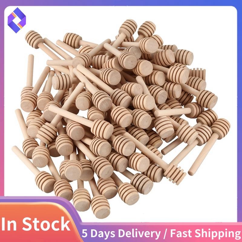 100 แพ็คของไม้ตักน้ำผึ้งขนาดเล็ก 3 นิ้ว ห่อแยกชิ้น สำหรับเสิร์ฟในขวดน้ำผึ้ง รินน้ำผึ้ง ของชำร่วยงานปาร์ตี้