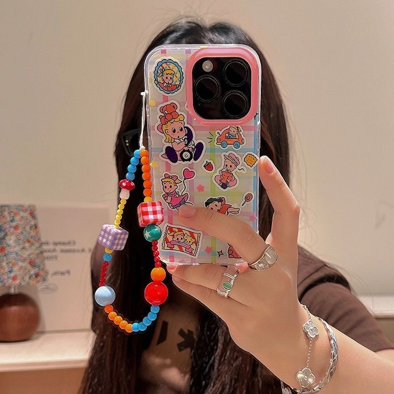 Iphone 16 15 14 13 12 11 Pro Max X Xr Xs Max 7 8 Plus SE2020 เคสโทรศัพท์ลายสก๊อตน่ารักสาว + Lanyard Clear Soft ฝาหลัง