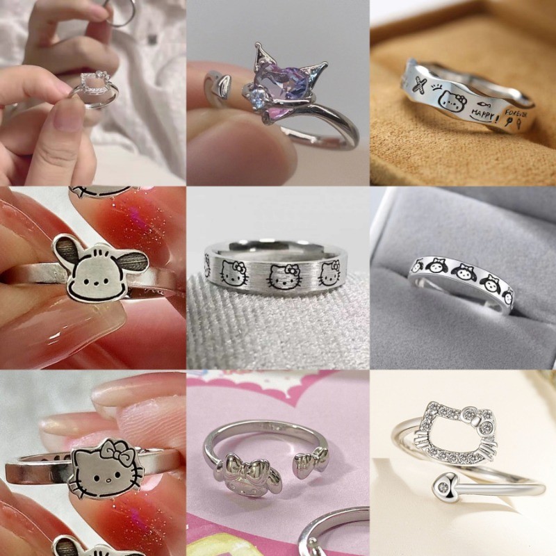 ตลกน่ารักการ์ตูนแหวนสําหรับสาว Rhinestone ลูกแมวเปิดแหวนเครื่องประดับ Bestie ของขวัญ