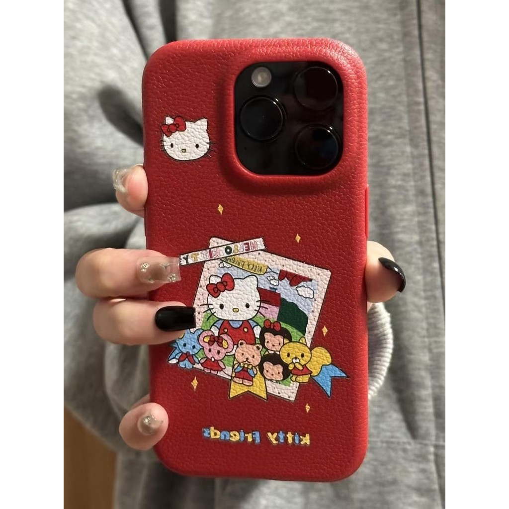 Iphone 16 15 14 13 12 11 Pro Max X XR XS Max 7 8 Plus INS น่ารัก HelloKitty ปีใหม่เคสโทรศัพท์สีแดงปกอ่อน