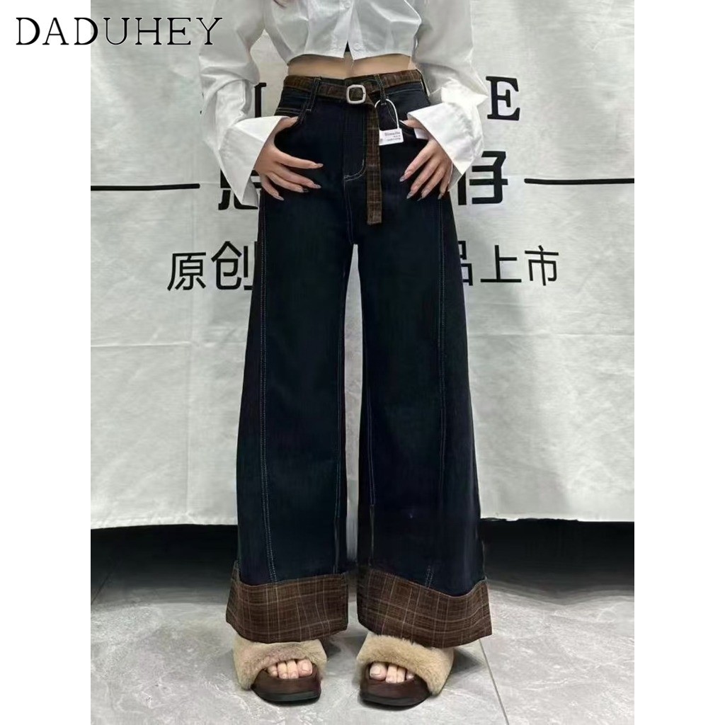 DaDuHey2026 Women's 2026 New Low Waist Contrast Color Straight Loose Wide Leg Pants American Retro P