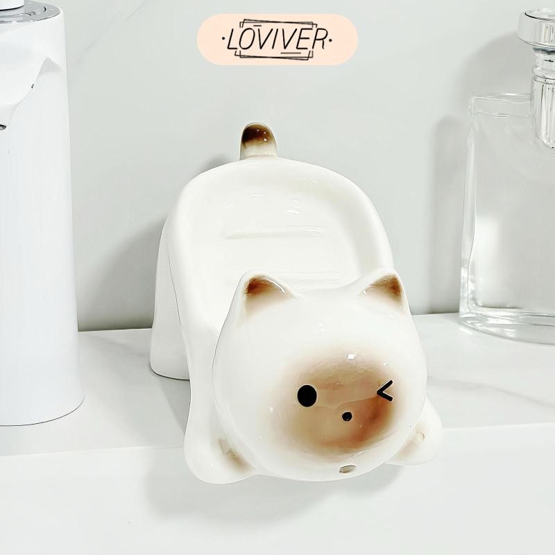 LOVIVER แมวน่ารัก จานสบู่ กล่องสบู่ หลายใช้ ของขวัญขึ้นบ้านใหม่ สําหรับครัวเรือน ห้องน้ํา ฝักบัว สก์ท็อป