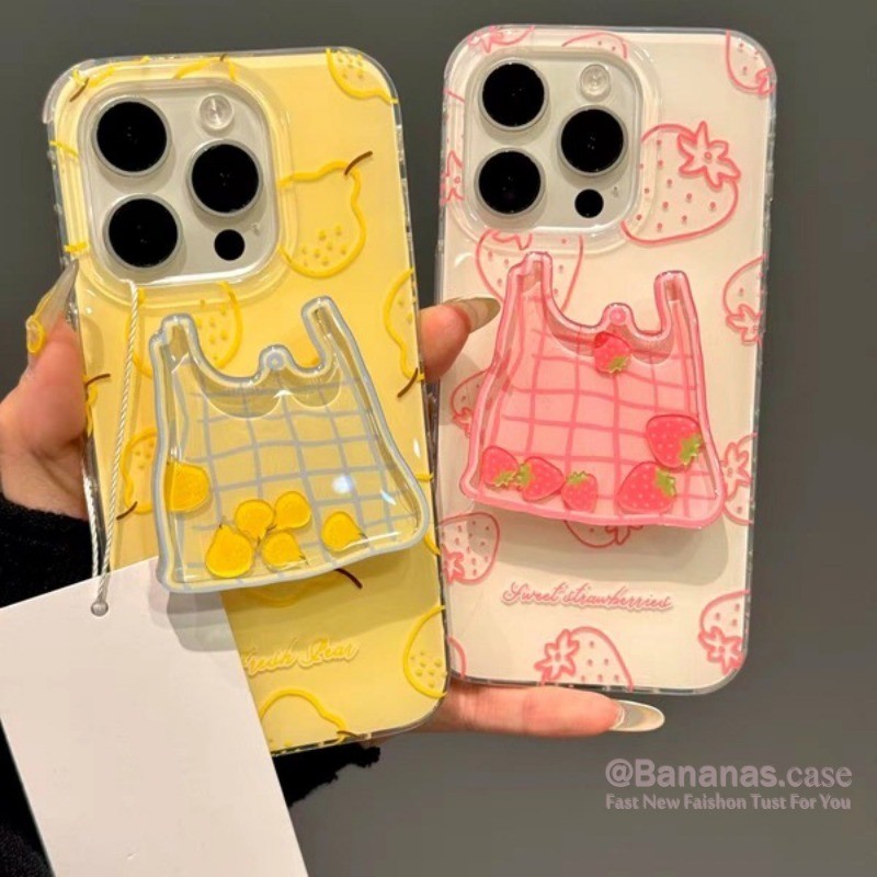 Iphone 16 15 14 13 12 11 Pro Max 16E X Xr Xs Max 7 8 Plus SE2020 เคสโทรศัพท์สตรอเบอร์รี่สด Pear + Stand Clear Soft ฝาหลัง