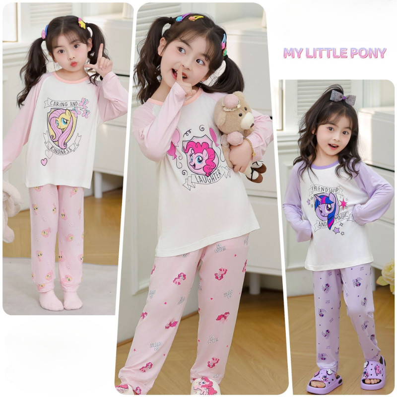Little Mary ชุดนอนเด็กผู้หญิง Four Seasons คอกลมแขนยาวกางเกงการ์ตูน Loungewear Suit-0321