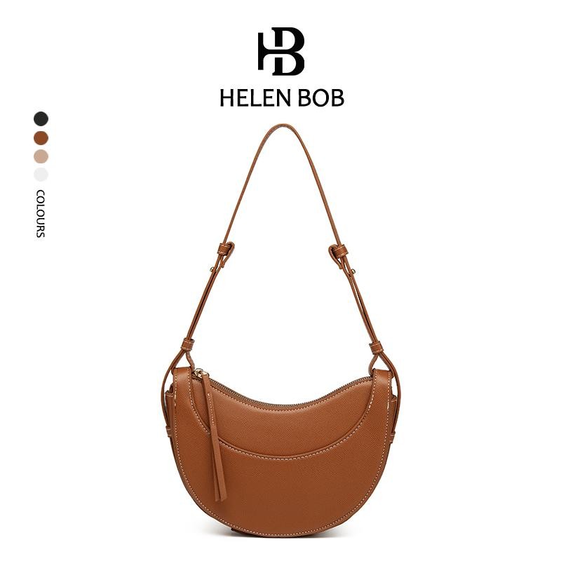 HelenBob กระเป๋าสะพายไหล่ผู้หญิง สวย รูปร่างดวงจันทร์ ความรู้สึกขั้นสูง กระเป๋าหนัง