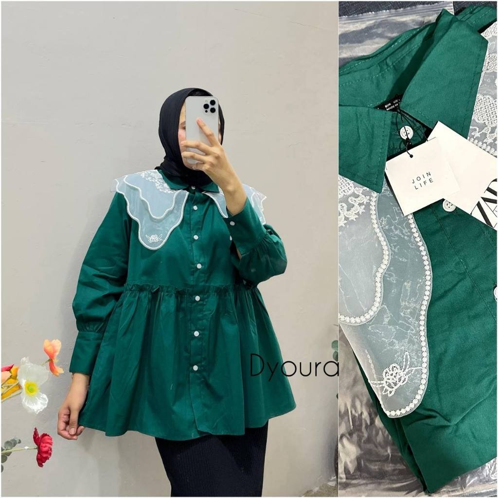 KEMEJA Zara เสื้อเชิ้ตลูกไม้ เสื้อเชิ้ต Zara