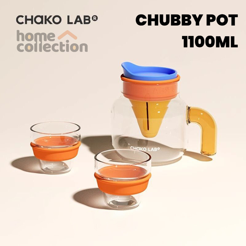 Chakolab CHUBBY POT [รับประกันแท้ 100%] แก้วโบโรซิลิเกตสูง ทนความร้อนและความเย็น กาน้ำชาแก้ว+ถ้วยแก้ว set