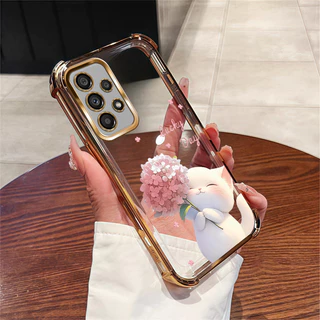 SAMSUNG สําหรับSamsung A13 4G 5G A23 A33 A53 A73 4G 5Gเคสโทรศัพท์Lucky Catสี่มุมซิลิโคนTPUโปร่งใสSoft Shell XYM