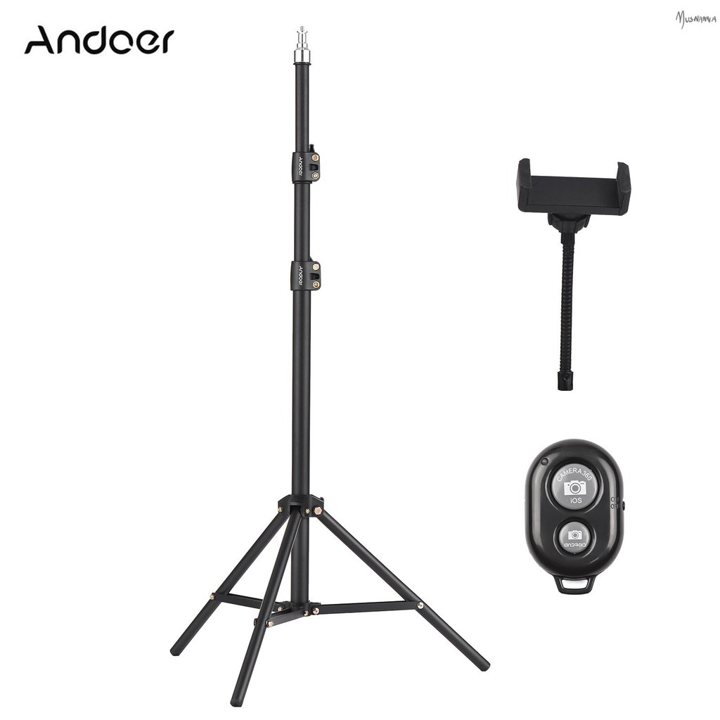 Andoer 210 ซม./83in ขาตั้งไฟโลหะแบบพกพา Heavy Duty ปรับการถ่ายภาพขาตั้งกล้อง 1/4 นิ้วขาตั้งกล้อง Mus