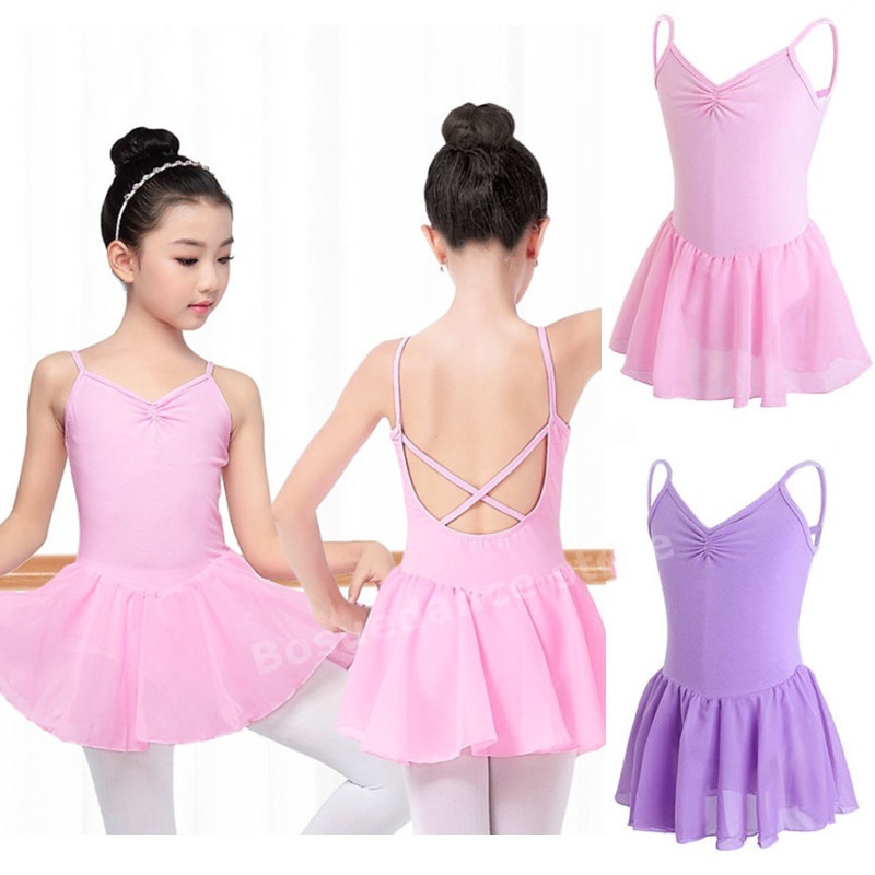 Leotard สาวบัลเล่ต์ยิมนาสติก Leotard เครื่องแต่งกายเต้นรําสาวกระโปรงชีฟองขนาด 105-170