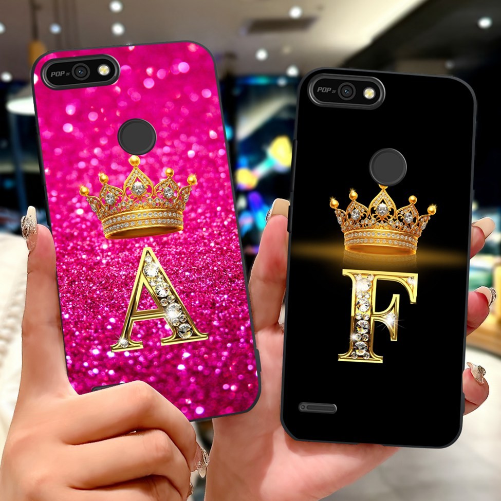 Tecno Pop 2F กรณี B1c สีดําแฟชั่นความงาม AZ ตัวอักษรซิลิโคนอ่อนนุ่มปกหลัง Tecno Pop 2 F เคสโทรศัพท์ก